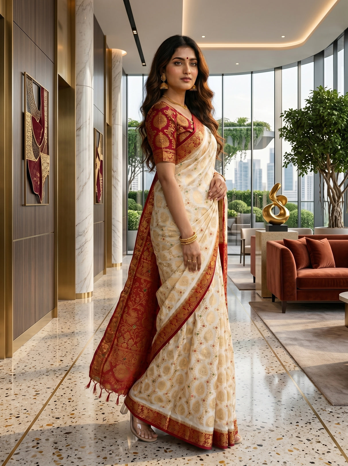 MIMOSA White Kanjivaram Saree — pose 9 styling detail