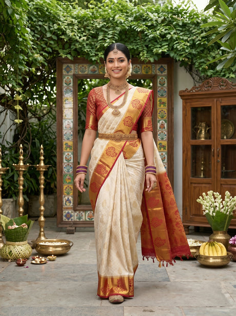 MIMOSA White Kanjivaram Art Silk Saree — Saree shot