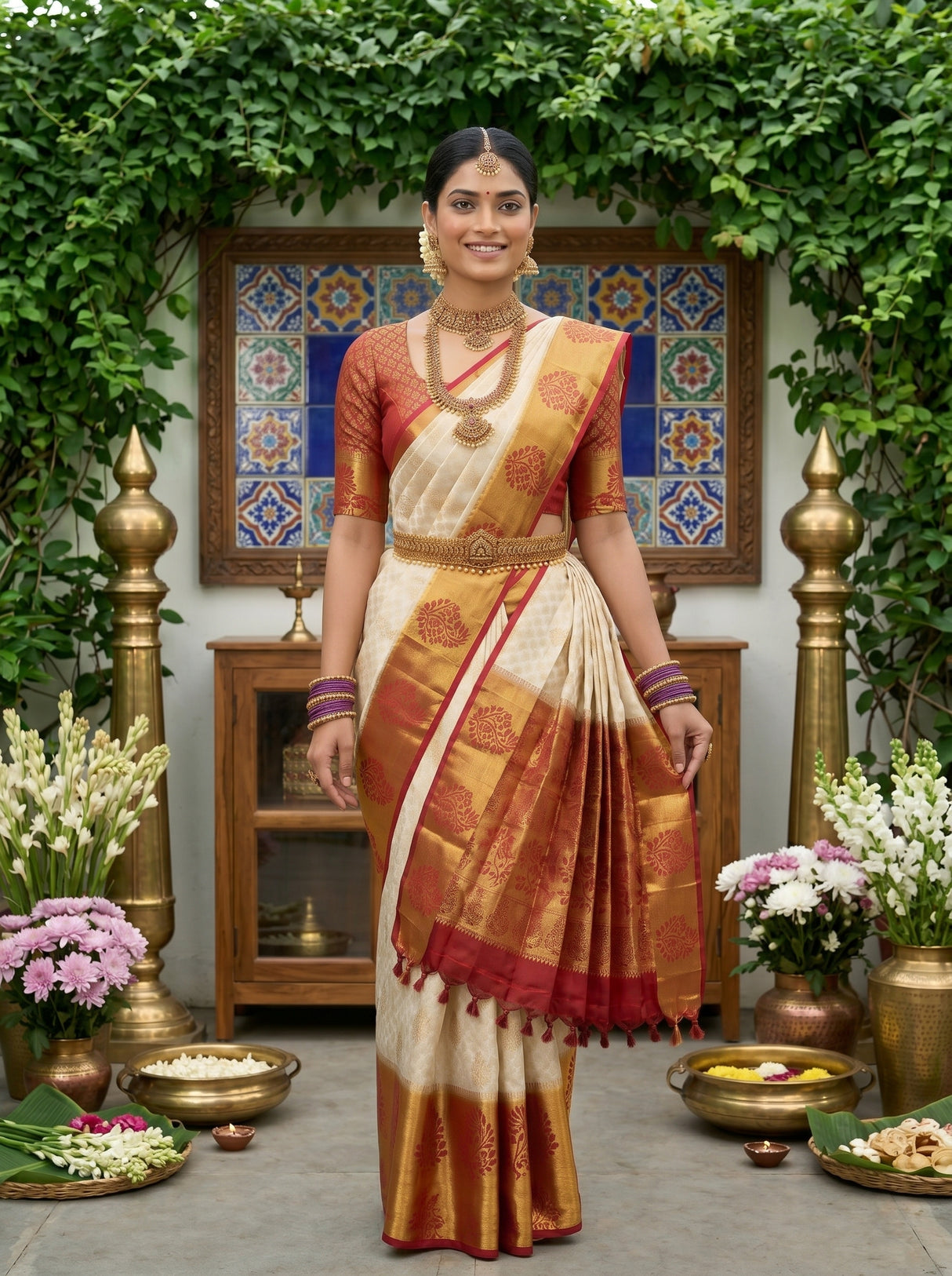 MIMOSA White Kanjivaram Art Silk Saree — pose 10 styling detail