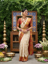 MIMOSA White Kanjivaram Art Silk Saree — pose 5 styling detail