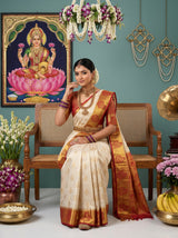 MIMOSA White Kanjivaram Art Silk Saree — pose 6 styling detail
