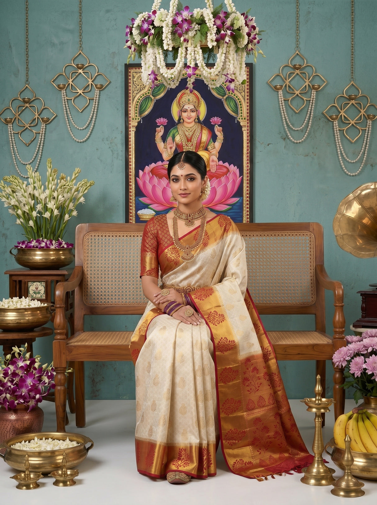 MIMOSA White Kanjivaram Art Silk Saree — pose 8 styling detail
