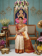 MIMOSA White Kanjivaram Art Silk Saree — pose 8 styling detail