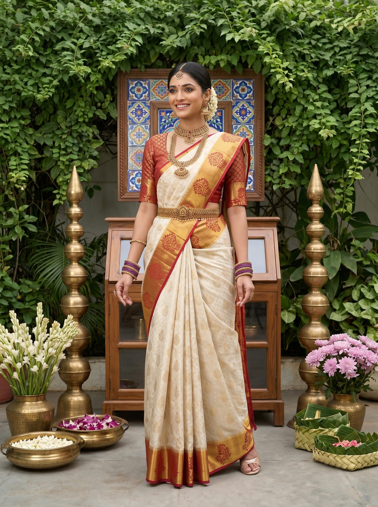 MIMOSA White Kanjivaram Art Silk Saree — pose 9 styling detail
