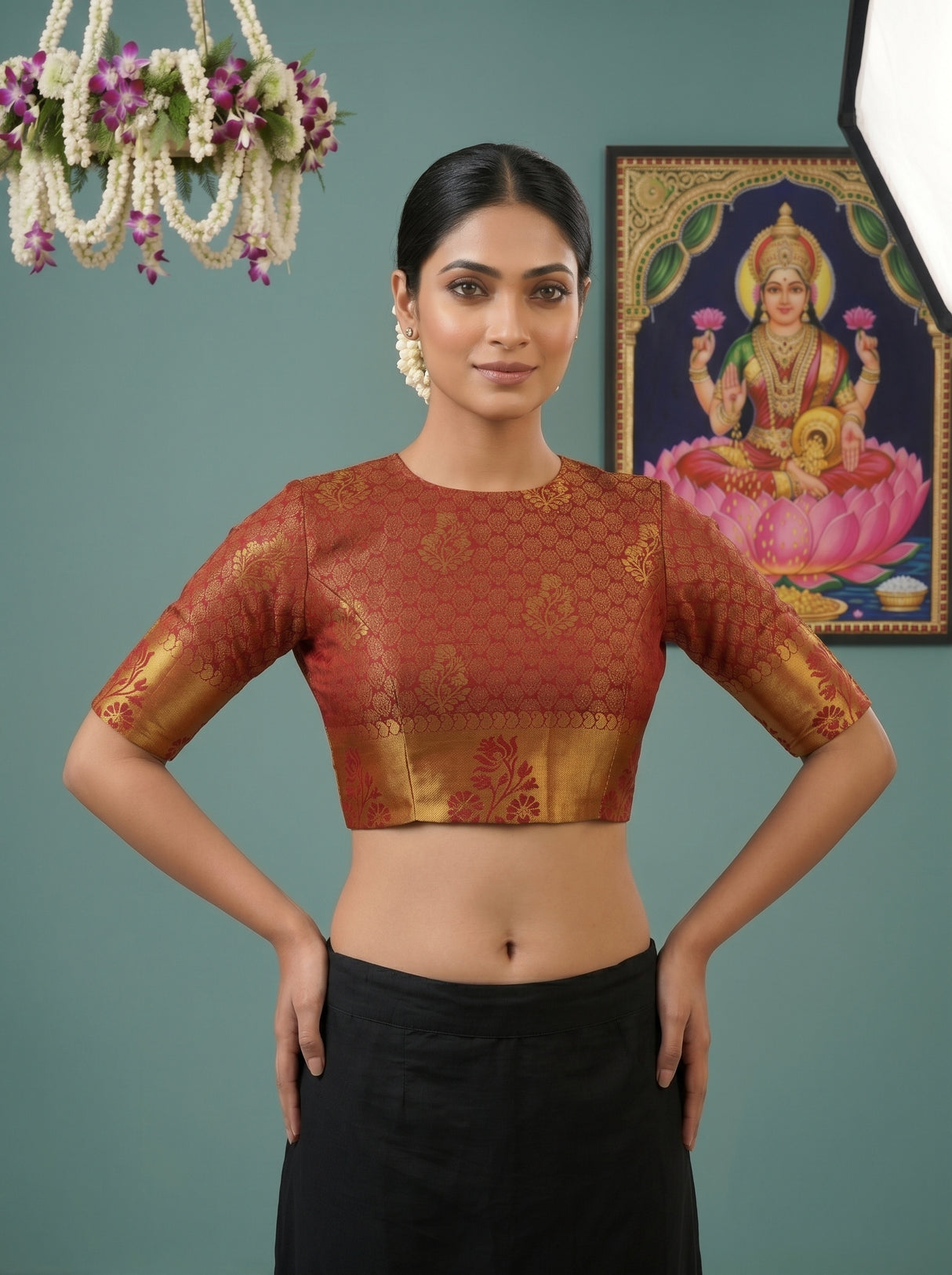 MIMOSA White Kanjivaram Art Silk Saree — blouse close-up