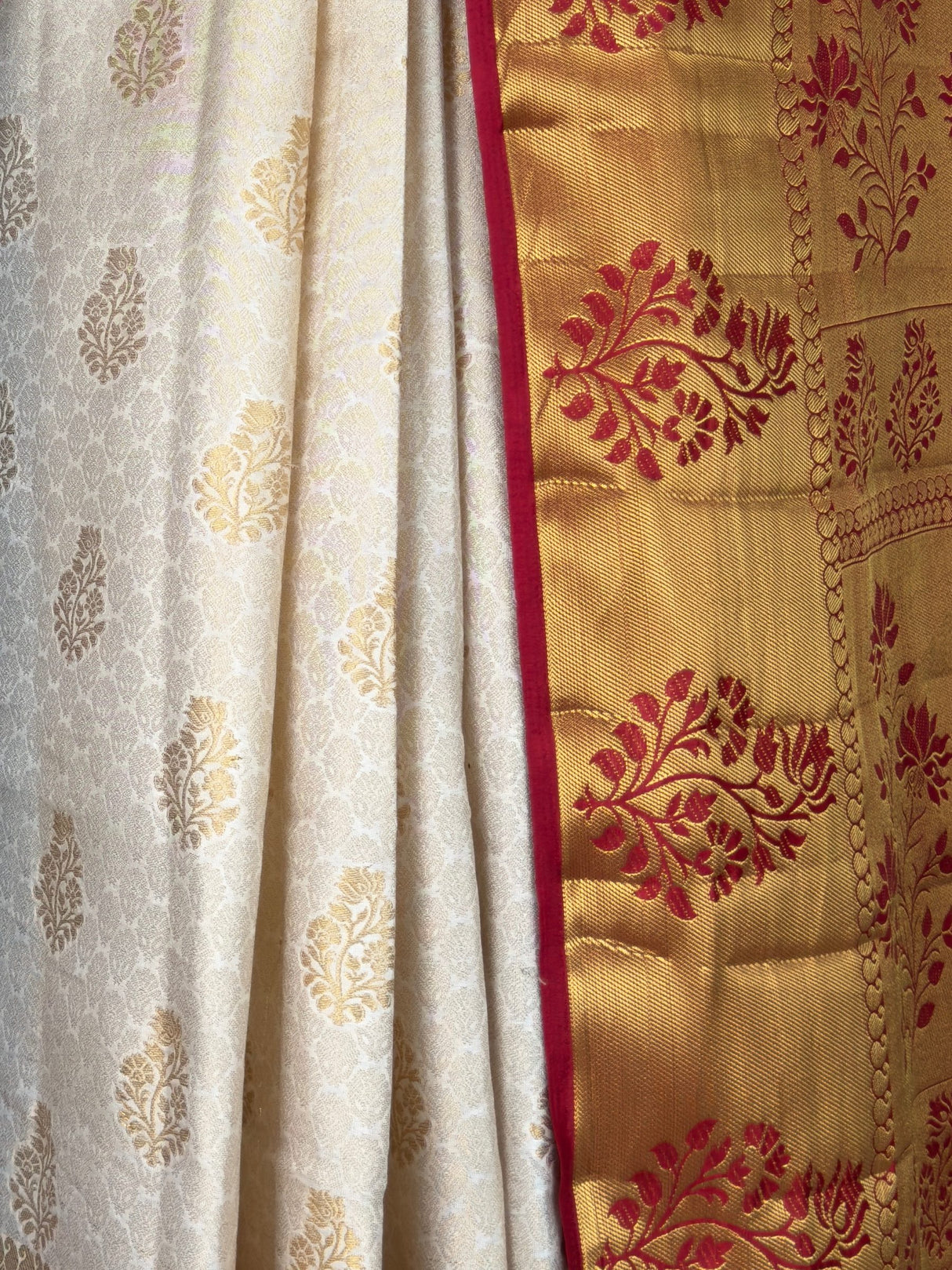 MIMOSA White Kanjivaram Art Silk Saree — fleets shot full lifestyle