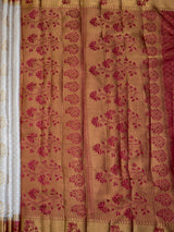 MIMOSA White Kanjivaram Art Silk Saree — pallu and zari work detail
