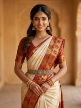 MIMOSA White Kanjivaram Art Silk Saree — pose 10 styling detail