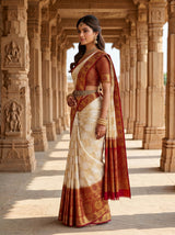 MIMOSA White Kanjivaram Art Silk Saree — pose 3 styling detail