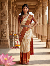 MIMOSA White Kanjivaram Art Silk Saree — pose 4 styling detail