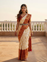 MIMOSA White Kanjivaram Art Silk Saree — pose 6 styling detail
