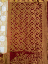MIMOSA White Kanjivaram Art Silk Saree — pallu and zari work detail