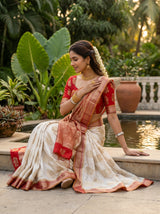 MIMOSA White Kanjivaram Art Silk Saree — pose 8 styling detail