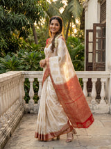 MIMOSA White Kanjivaram Art Silk Saree — pose 9 styling detail