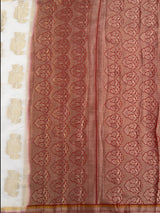 MIMOSA White Kanjivaram Art Silk Saree — pallu and zari work detail