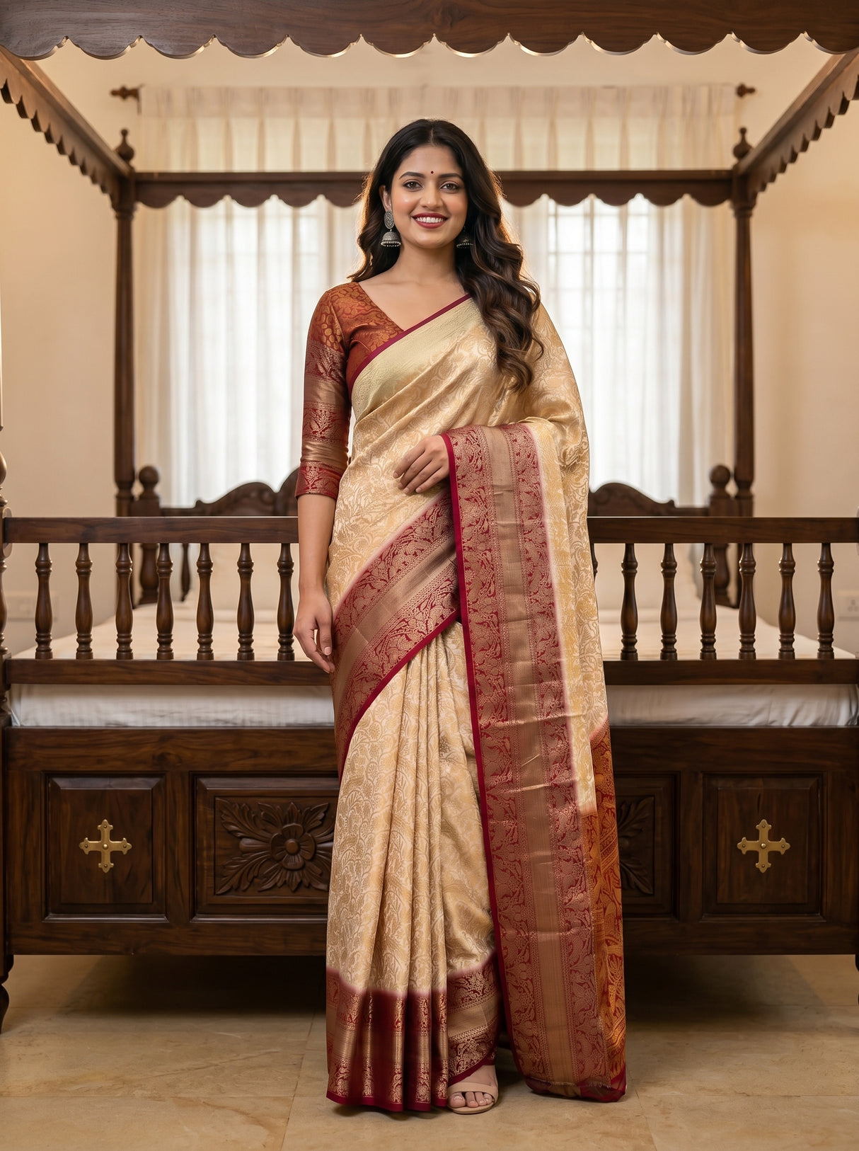 MIMOSA White Kanjivaram Saree — pose 10 styling detail