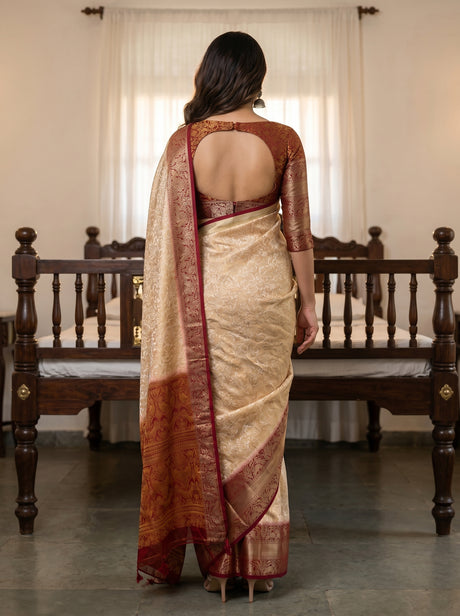 MIMOSA White Kanjivaram Saree — pose 2 styling detail