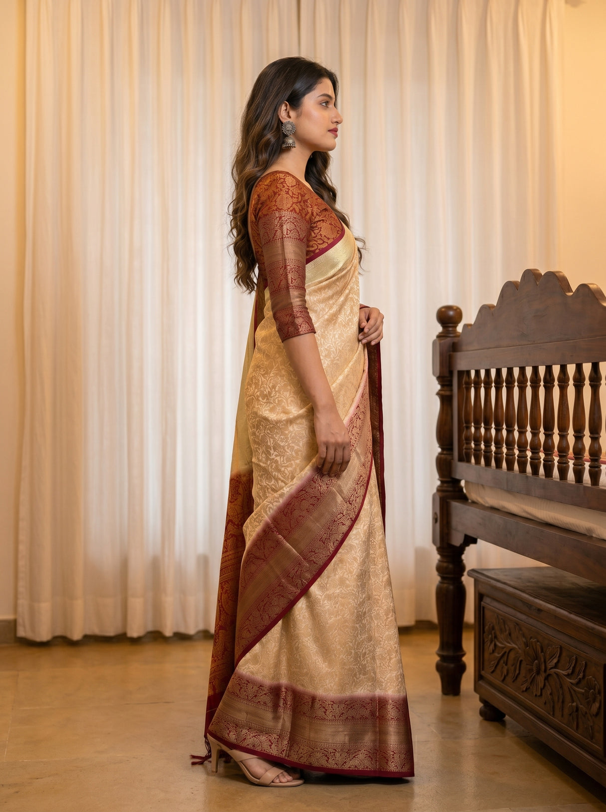 MIMOSA White Kanjivaram Saree — pose 3 styling detail