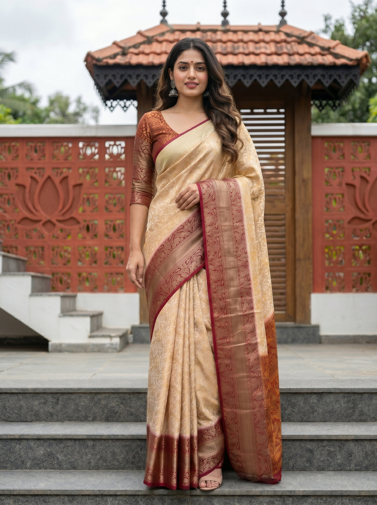 MIMOSA White Kanjivaram Saree — pose 4 styling detail