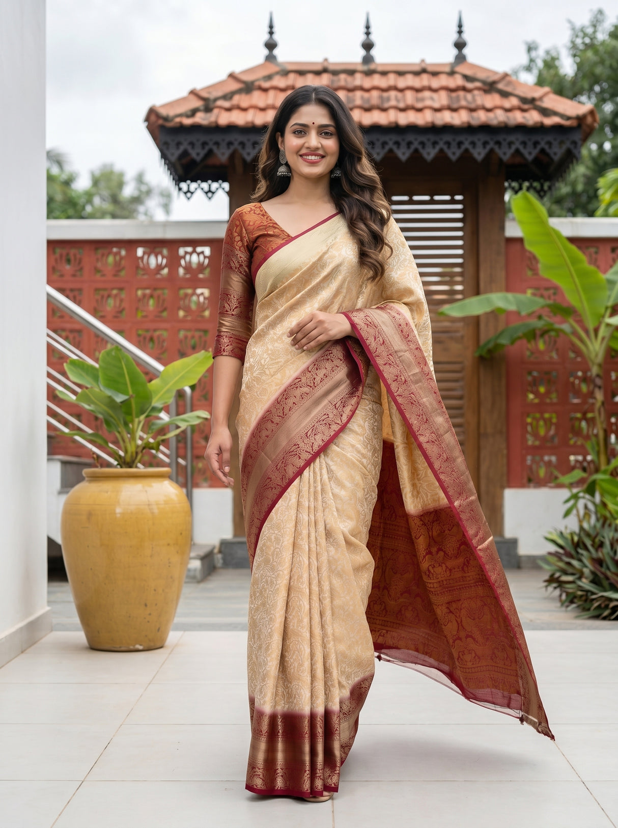 MIMOSA White Kanjivaram Saree — pose 6 styling detail