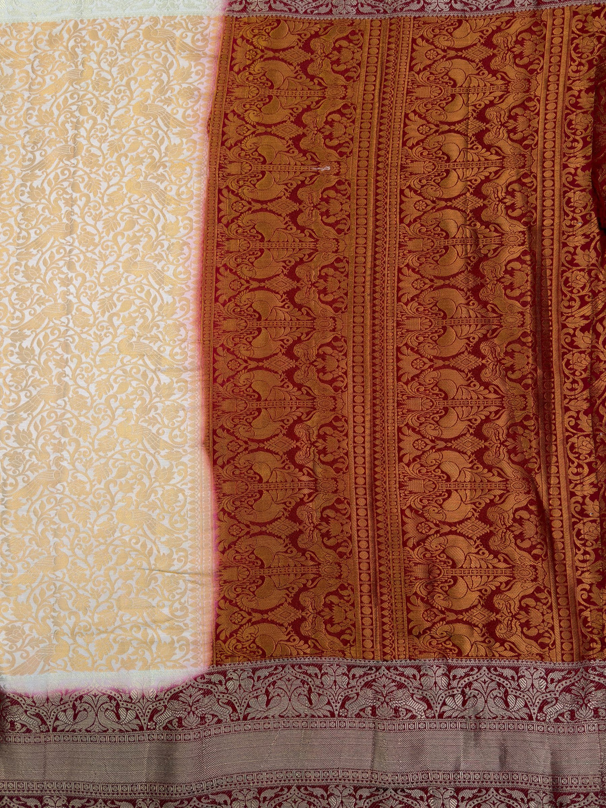 MIMOSA White Kanjivaram Saree — pallu and zari work detail