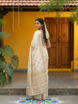 MIMOSA White Mysore Silk Saree — pose 7 styling detail
