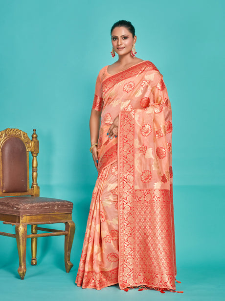 Mimosa Women's Woven Design Banarasi Linen Saree With Blouse Piece : SA00001273PCFREE