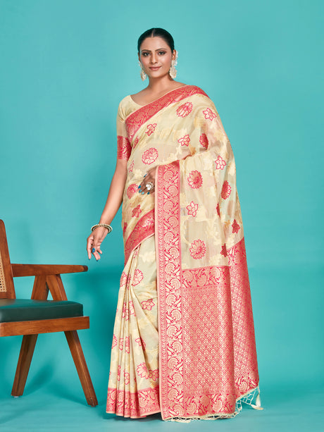 Mimosa Women's Woven Design Banarasi Linen Saree With Blouse Piece : SA00001273HWFREE