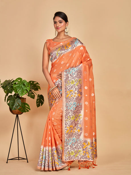 Mimosa Women's Woven Design Banarasi Linen Saree With Blouse Piece : SA00001253PCFREE