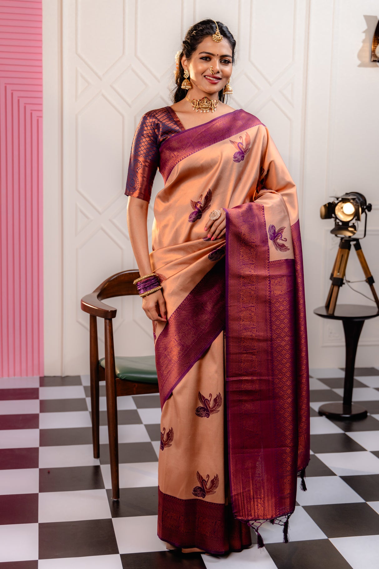 Mimosa Women's Woven Design Kanjivaram Style Art Silk Saree With Blouse Piece : SA00001778MJFREE