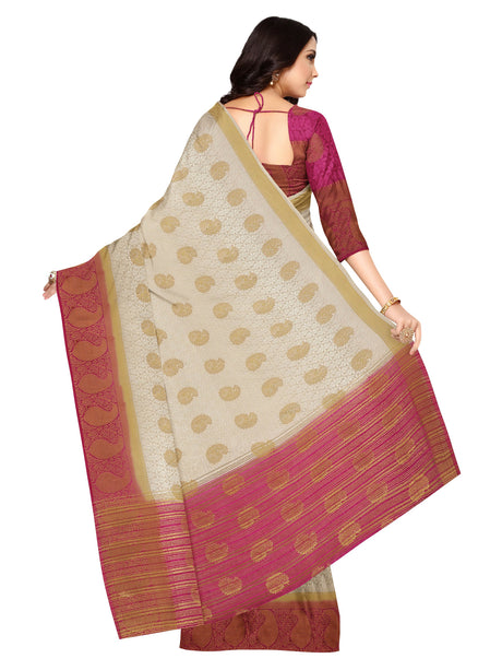 Mimosa Womens Art Silk Saree Kanjivaram Halfwhite Color