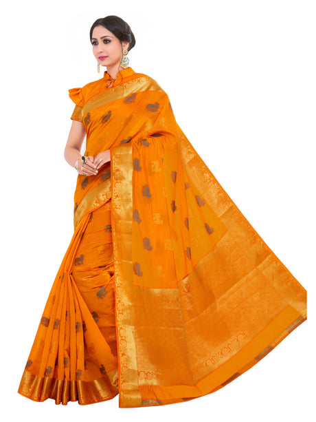 Mimosa Womens Art Silk Saree Kanjivaram Gold Color