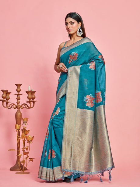 Mimosa Women's Woven Design Kanjivaram Linen Saree With Blouse Piece : SA00001231SFFREE