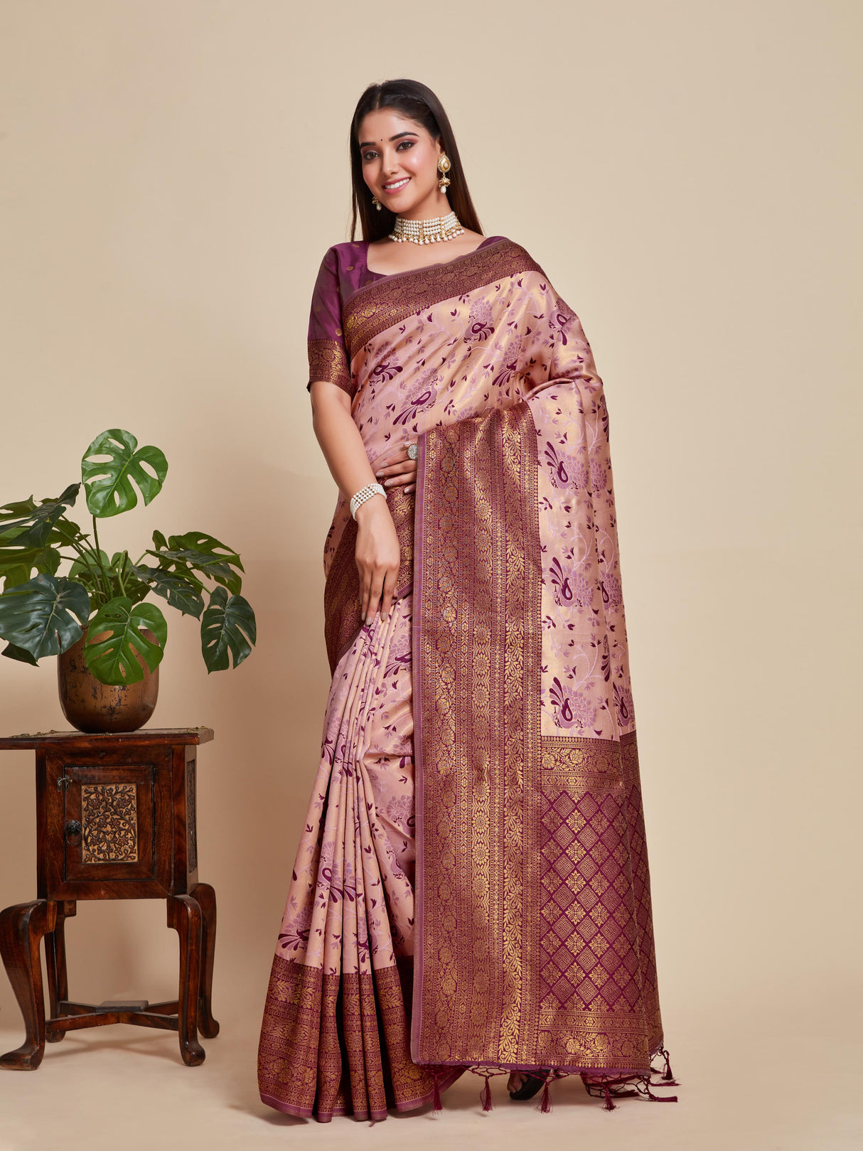 Mimosa Women's Woven Design Kanjivaram Art Silk Saree With Blouse Piece : SA00001101MJ