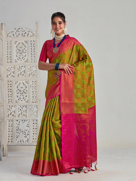 Mimosa Women's Woven Design Kanjivaram Art Silk Saree With Blouse Piece : SA00001129OL