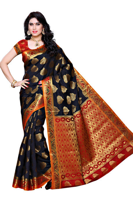 Mimosa Womens Art Silk Saree Kanjivaram Black Color