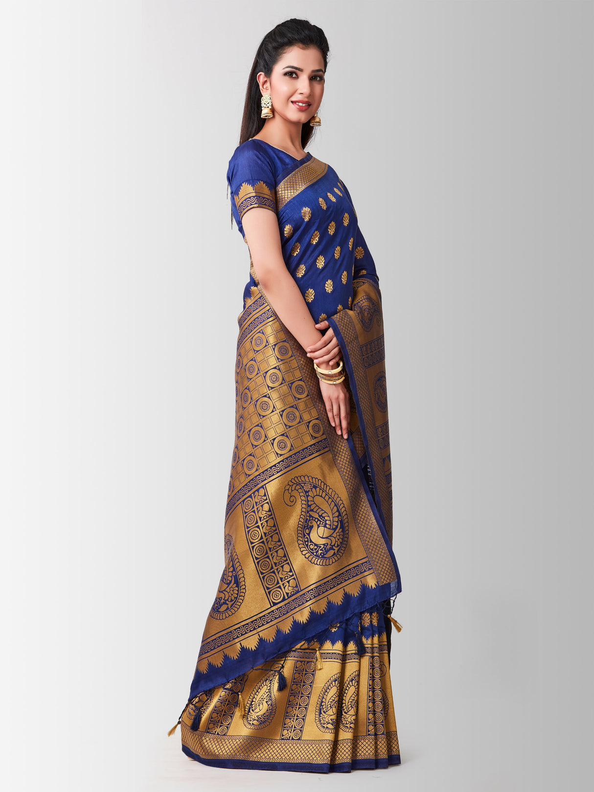 Mimosa Womens Art Silk Saree Kanjivaram Navy Blue Color