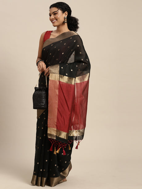 Mimosa Womens Art Silk Saree Banarasi style Black Color