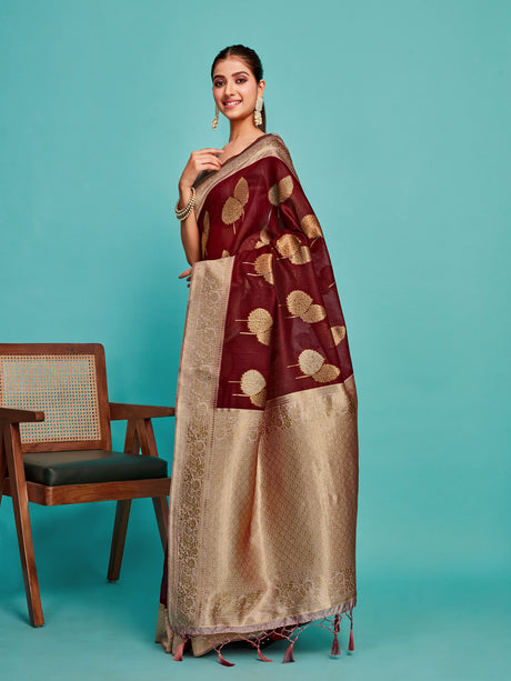 Mimosa Women's Woven Design Kanjivaram Linen Saree With Blouse Piece : SA00001234WNFREE