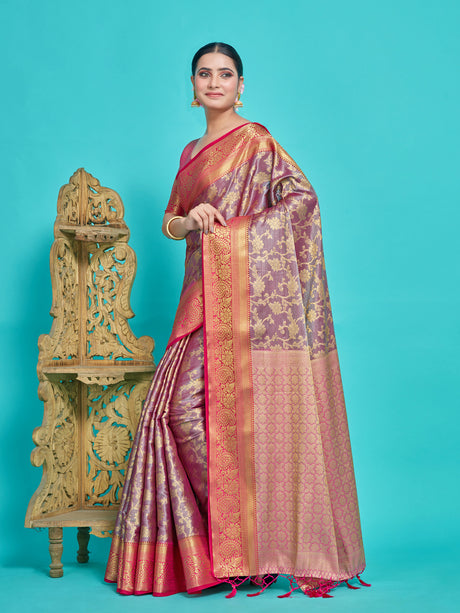 Mimosa Women's Woven Design Kanjivaram Style Art Silk Saree With Blouse Piece : SA0000375MRFREE