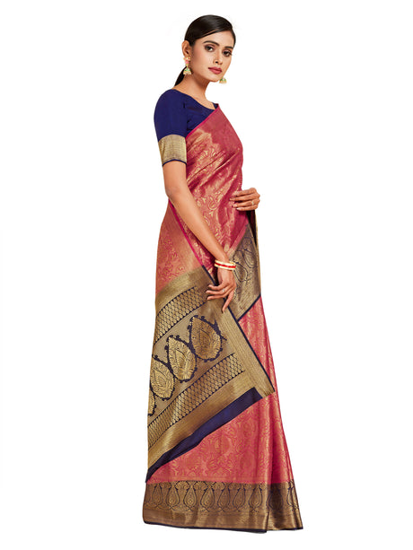 Mimosa Womens Art Silk Saree Kanjivaram Strawberry Color