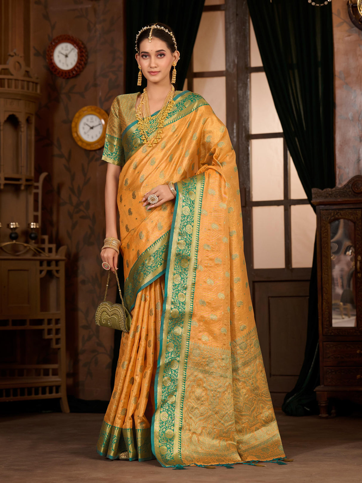 Mimosa Women's Woven Design Kanjivaram Art Silk Saree With Blouse Piece : SA0000943PC