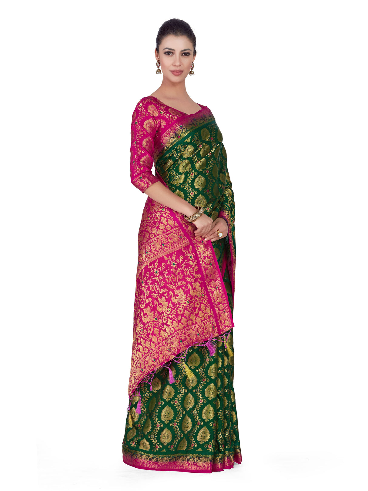 Mimosa Womens Art Silk Saree Kanjivaram BGreen Color