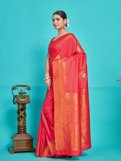 Mimosa Women's Woven Design Kanjivaram Style Art Silk Saree With Blouse Piece : SA00001384GJFREE