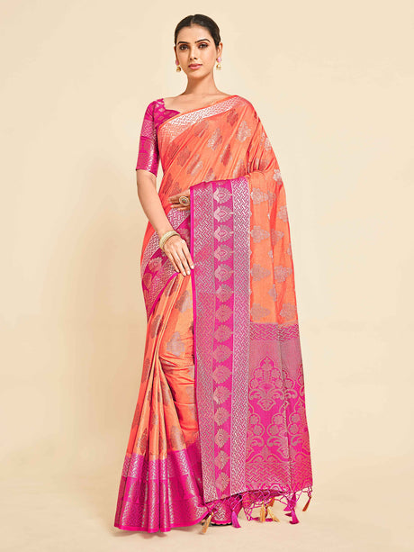 Mimosa Womens Art Silk Saree Kanjivaram Peach Color