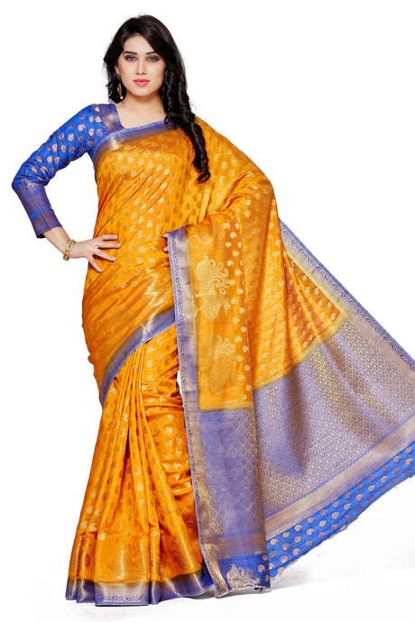 Mimosa Womens Art Silk Saree Kanjivaram Mustard Color