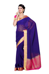 Mimosa Womens Chiffon Saree Kanjivaram style Navy Blue Color