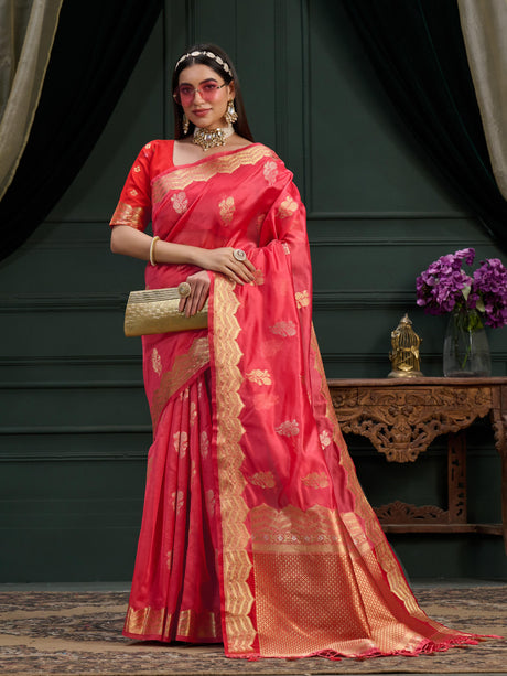 Mimosa Women's Woven Design Banarasi Orgenza Saree With Blouse Piece : SA0000864ST