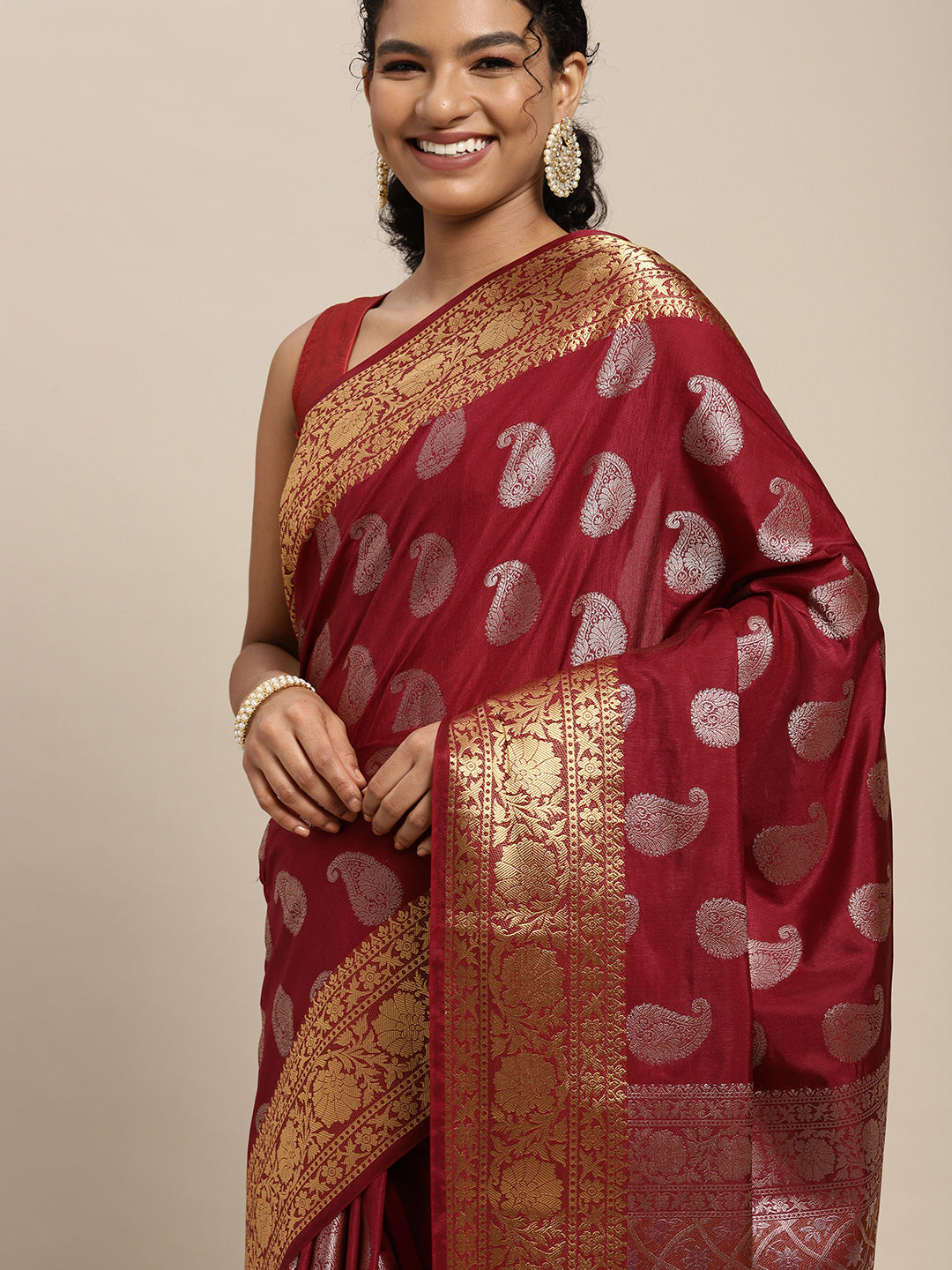 Mimosa Womens Art Silk Saree Kanjivaram Chocolate Color