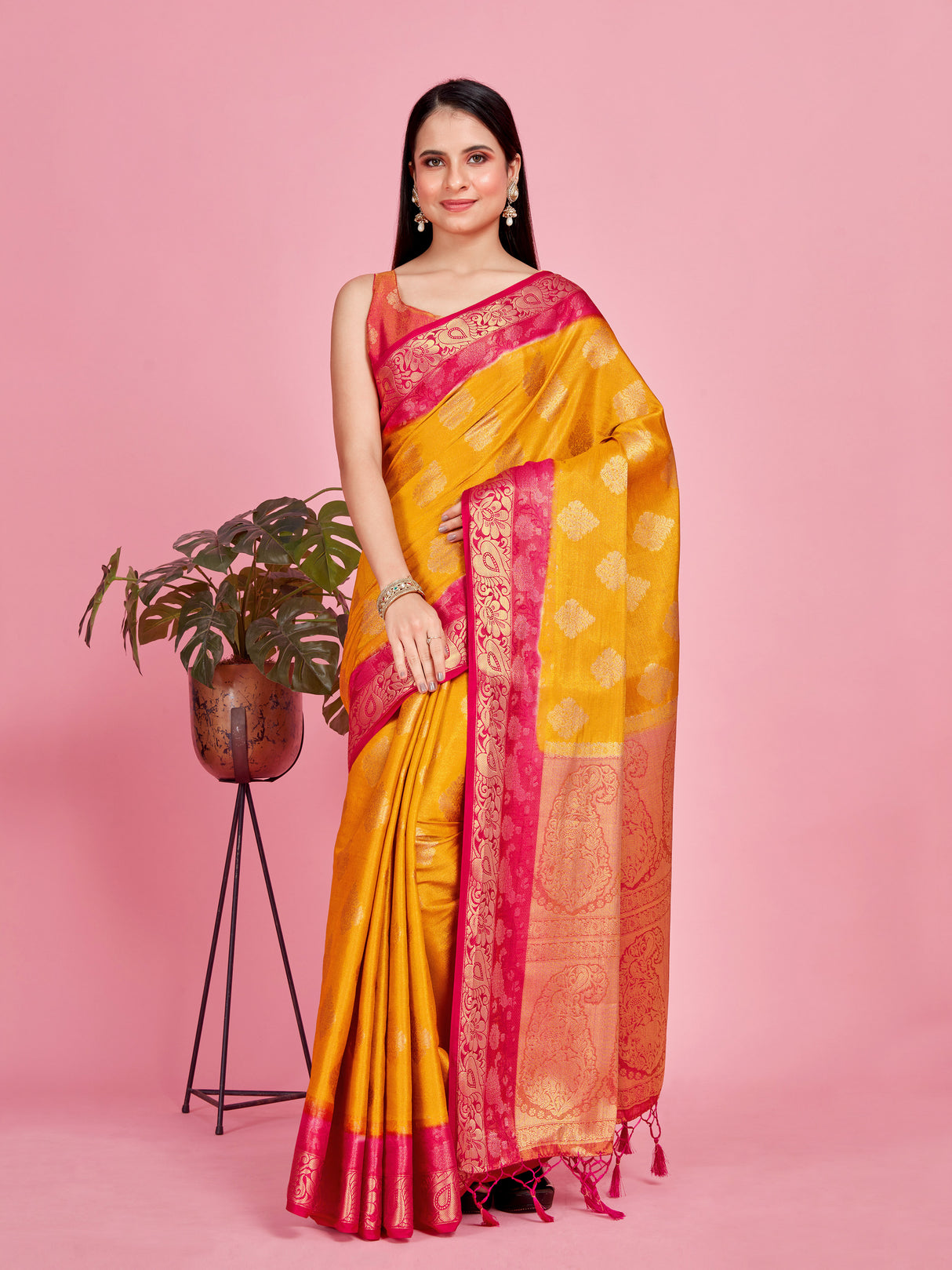 Mimosa Women's Woven Design Kanjivaram Style Art Silk Saree With Blouse Piece : SA0000393MSFREE